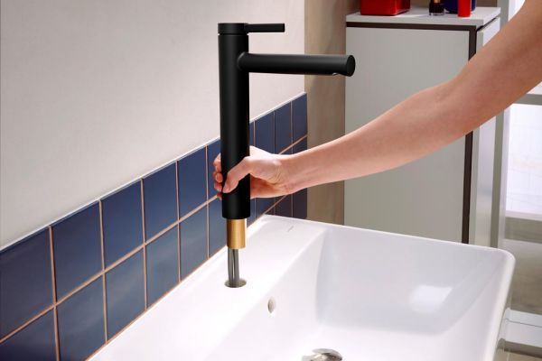 hansgrohe Zesis S Wasserhahn 230 CoolStart für Aufsatzwaschtische, Zugstangengarnitur, schwarz matt