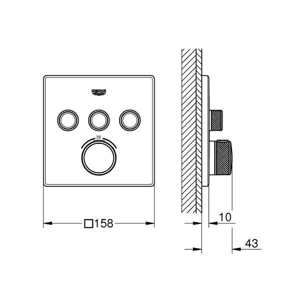 Grohe Grohtherm SmartControl Thermostat, 3 Verbraucher, eckig