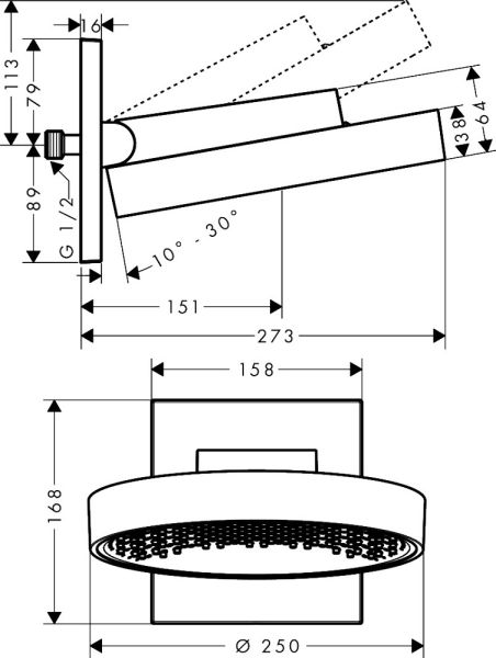 hansgrohe Rainfinity Kopfbrause 250 EcoSmart 1 Strahlart mit Wandanschluss, brushed bronze