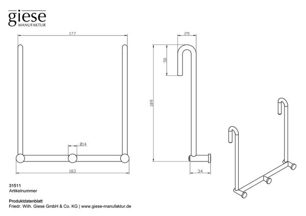 Giese Haken 3 für Glasduschwand, schwarz matt