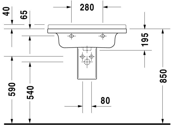 Duravit Starck 3 Möbel-Waschtisch rechteckig 70x49cm, mit 1 Hahnloch, mit Überlauf, weiß 0304700000