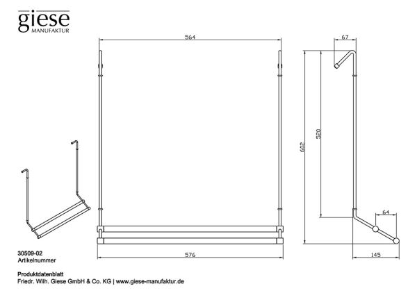Giese Server Badetuchhalter für Glasduschen und Profil bis 4cm, 58cm, chrom