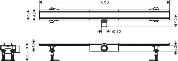 Hansgrohe RainDrain Compact Komplettset Duschrinne 100cm für flache Installation, edelstahl gebürstet 56170800