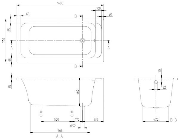 Villeroy&Boch Architectura Rechteck-Badewanne 140x70cm