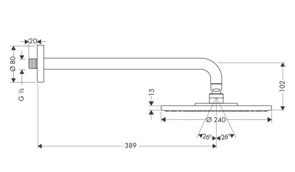 Hansgrohe Raindance Air 1jet Tellerkopfbrause mit Brausearm 39cm, satinox