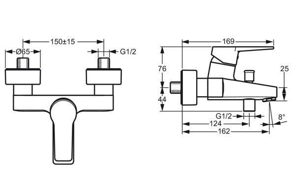 Hansa Hansatwist Einhand-Wannen-Batterie, für Wandaufbau, Vollhebel, chrom