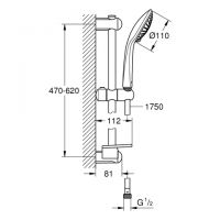 Vorschau: Grohe Euphoria 110 Champagne Brausestangenset 3 Strahlarten, Brausestange 60cm, chrom