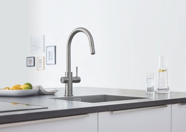 GROHE Blue Home C-Auslauf Starter Kit, herausziehbar, Filterfunktion & Sprudelfunktion 31541DC0 supersteel Spüle 2