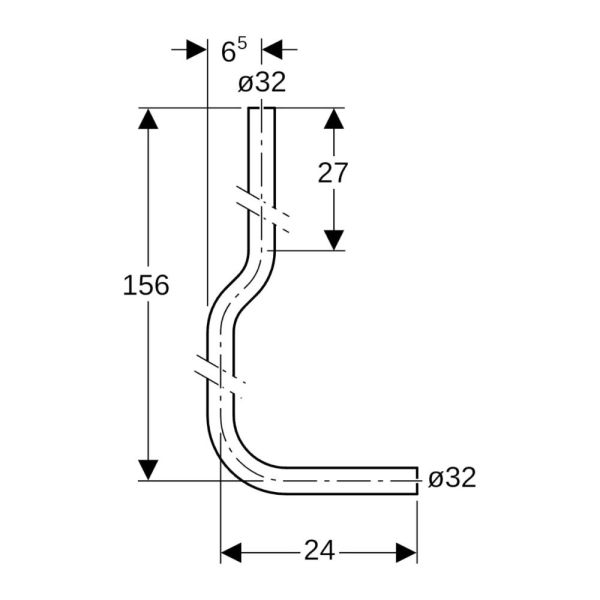 Geberit Set Spülbogen 90°, 156 x 24 cm, gekröpft Ø 32 mm