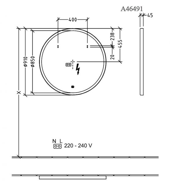 Villeroy&Boch Subway 3.0 LED-Spiegel Ø91cm, mit Sensordimmer, schwarz matt