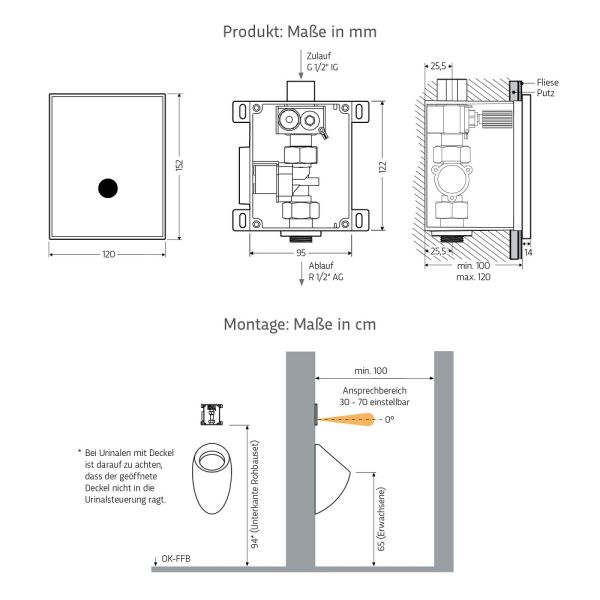 WimTec PROOF U8 HyPlus berührungslose Einzelurinalsteuerung 9V Batteriebetrieb, edelstahl