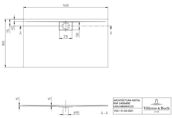 Villeroy&Boch Architectura MetalRim Duschwanne superflach 140x80cm, weiß UDA1480ARA215V-01