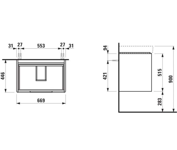 Laufen Juna Waschtischunterbau 67cm für Waschtisch Pro S H810967