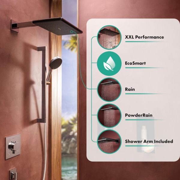 hansgrohe Raindance Alive Q Duschkopf 210/340 2 Strahlarten mit Brausearm, brushed black chrome