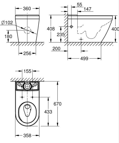 Grohe Euro Keramik Stand-WC back to wall für Kombination, weiß