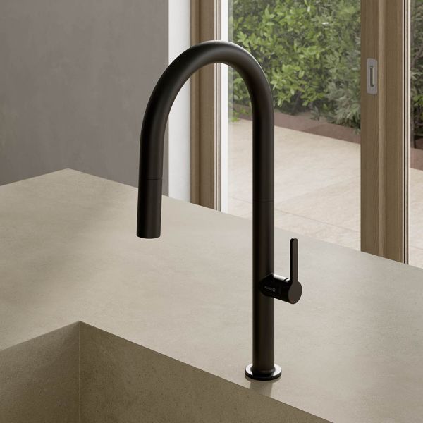 Kludi AUREA Küchenarmatur mit ausziehbarer Brause 558526675 schwarz matt
