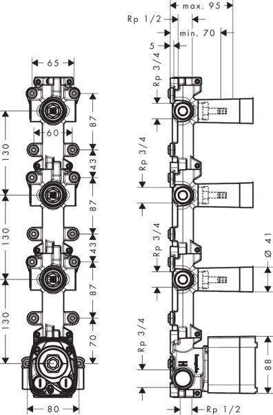 AXOR One Grundkörper für Thermostatmodul Unterputz für 3 Verbraucher