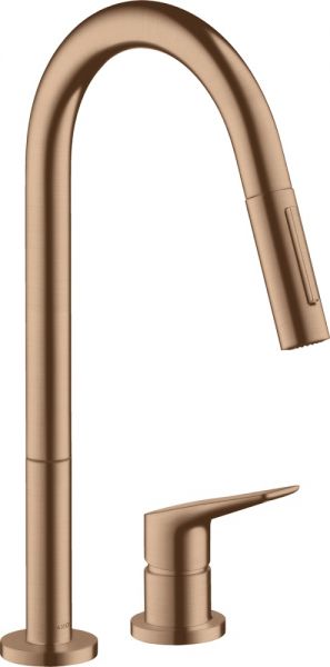 Axor Citterio M 2-Loch Einhebel-Küchenmischer mit Ausziehbrause brushed red gold 34822310