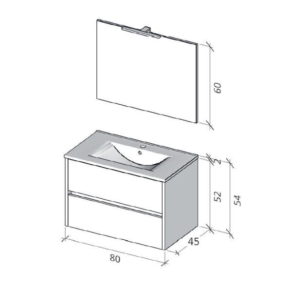 RIHO Porto Wave Waschtisch mit Unterschrank 80cm & LED-Spiegel