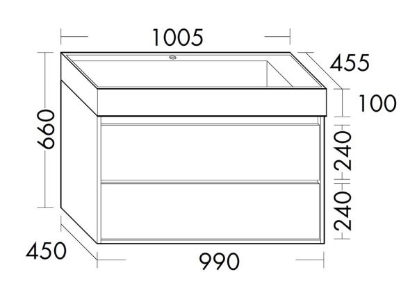 Burgbad Devio Mineralguss-Waschtisch 100cm mit Unterschrank, 2 Auszüge
