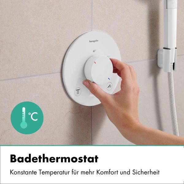 hansgrohe Ecostat Comfort S Thermostat, 2 Funktionen mit Sicherungskombination, weiß matt