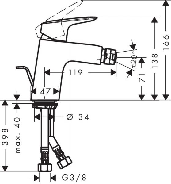 Hansgrohe Logis Einhebel-Bidetmischer 70 mit Zugstangen-Ablaufgarnitur, chrom