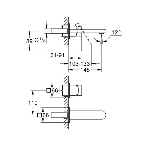 Grohe Plus 2-Loch-Waschtischbatterie Ausladung 147mm, hard graphite gebürstet