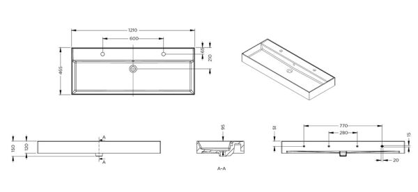 RIHO Spring Rise Waschtisch mit Waschtischunterschrank 120x46cm, 2 Hahnlöcher, 2 Schubladen