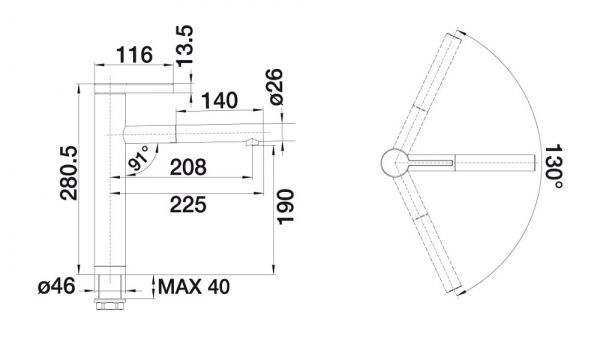 Blanco Linee-S Küchen-Einhebelmischer mit Ausziehbrause, metallische Oberfläche