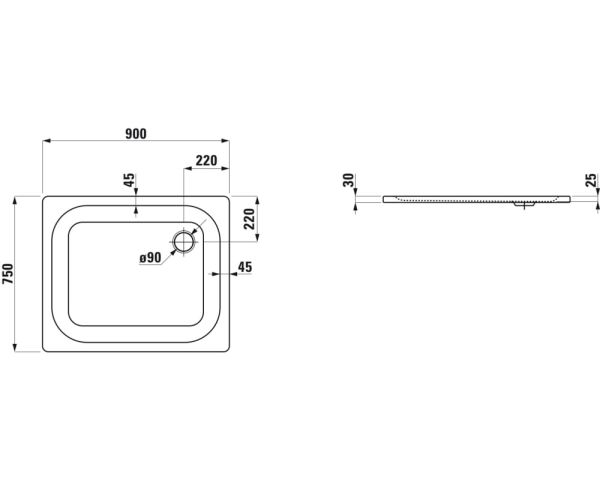 Laufen Platina Duschwanne 90x75cm ultraflach, Einbauhöhe 2,5cm
