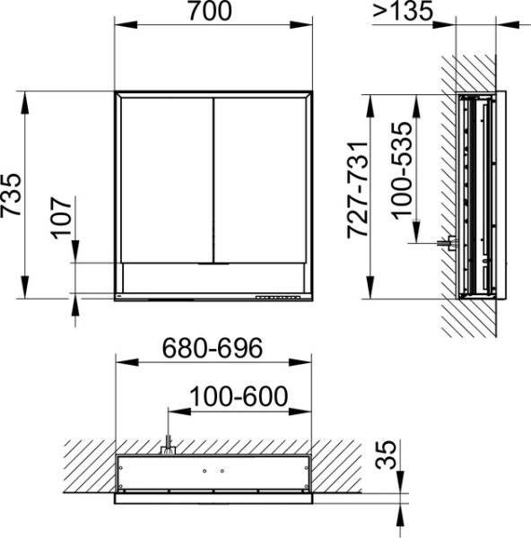 Keuco Royal Lumos Spiegelschrank für Wandeinbau, 2 kurze Türen, 70x73,5cm 14317171301