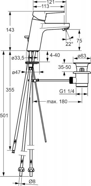 Hansa Hansatwist Waschtisch-Einhand-Einlochbatterie, Niederdruck, 121mm, chrom