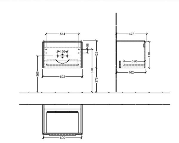 Villeroy&Boch Subway 3.0 Waschtischunterschrank mit 1 Auszug C57500VR_1