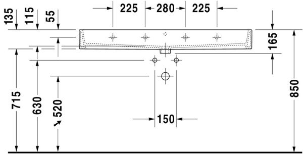 Duravit Vero Air Waschtisch rechteckig 120x47cm, mit 1 Hahnloch, ohne Überlauf, WonderGliss, weiß