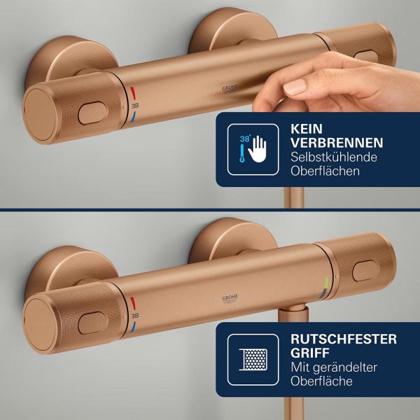 Grohe Precision Feel Thermostat-Brausebatterie mit ProGrip Rändelstruktur, warm sunset gebürstet