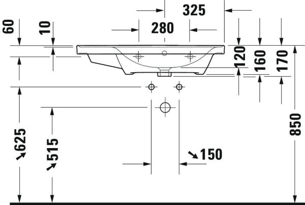 Duravit D-Neo Waschtisch rechteckig 80x48cm, mit Überlauf, ohne Hahnloch, weiß 2370800060