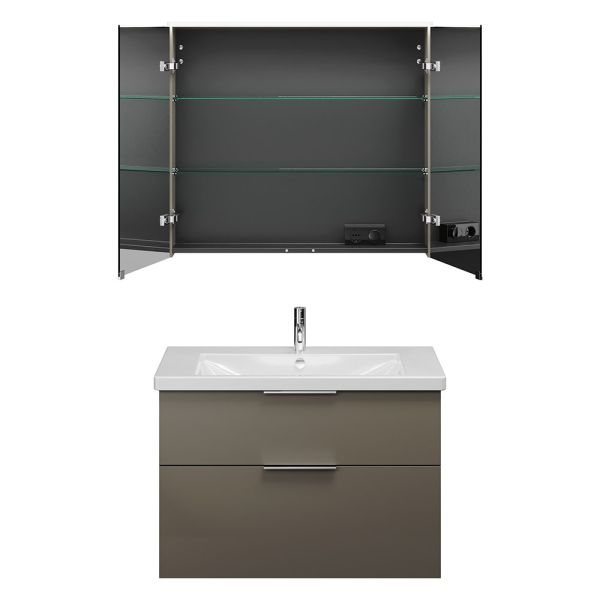 Burgbad Eqio Badmöbel-Set 93cm, Spiegelschrank, Keramik-Waschtisch und WT-Unterschrank