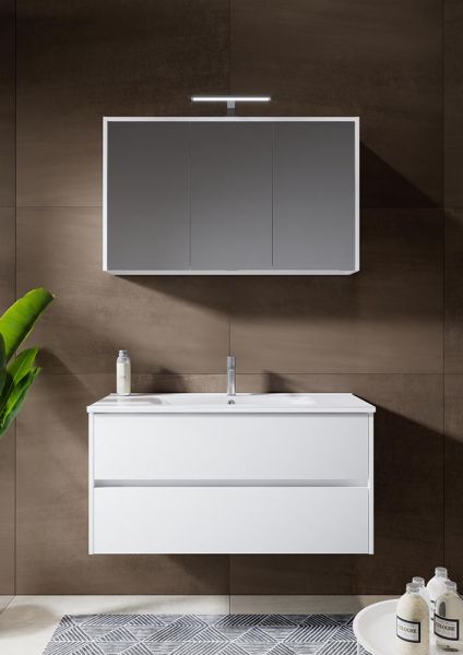 RIHO Porto Wave Waschtisch mit Unterschrank 100cm & LED-Spiegelschrank, weiß glanz F014063DP0 