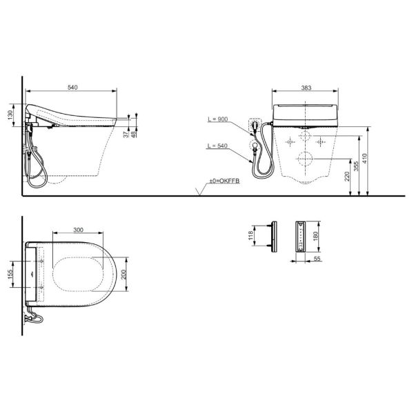 TOTO RG Lite WASHLET® Dusch-WC Aufsatz, mit seitlichen Anschlüssen, weiß