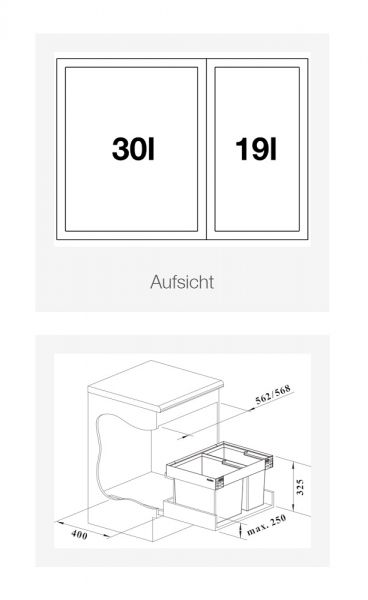 Blanco Flexon II Low 60/2 Abfallsystem, 1x30 Liter und 1x19 Liter Eimer