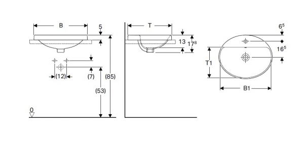 Geberit VariForm Einbauwaschtisch mit 1 Hahnloch, Unterseite glasiert, oval, Breite 50cm, weiß 500713012_2