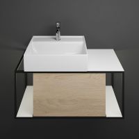 Burgbad Junit Keramik-Aufsatzwaschtisch mit Waschtischunterschrank und LED-Beleuchtung, 90cm SFKQ090