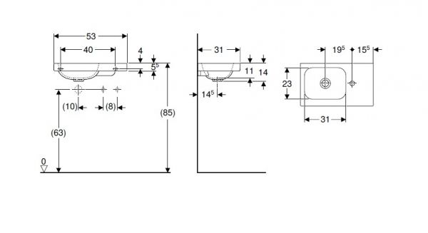 Geberit iCon Light Handwaschbecken mit 1 Hahnloch rechts, Ablagefläche rechts, 53x31cm, weiß 501832001_2