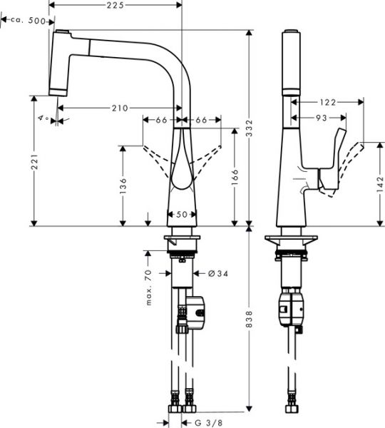 Hansgrohe Metris M71 Einhebel-Küchenmischer 220 mit Ausziehbrause, edelstahl finish