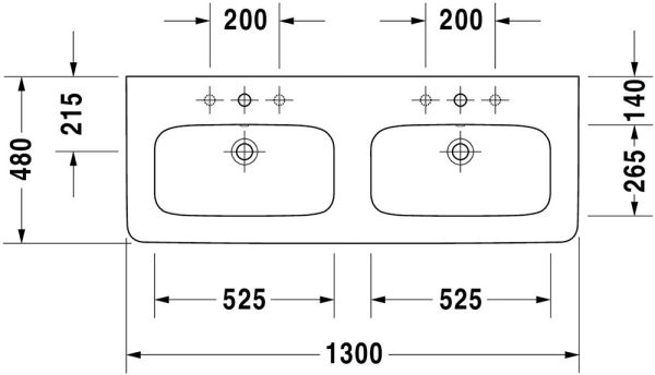 Duravit DuraStyle Doppelwaschtisch rechteckig 130x48cm mit Überlauf, 2 Hahnlöcher, WonderGliss, weiß 23381300001