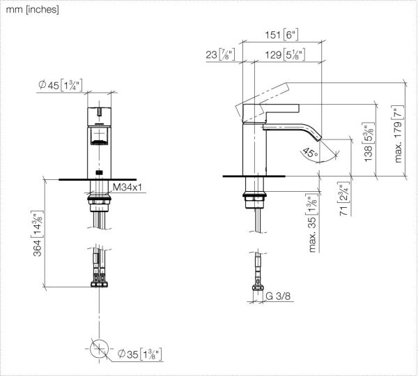 Dornbracht IMO Waschtischarmatur, Ausladung 125mm, ohne Ablaufgarnitur