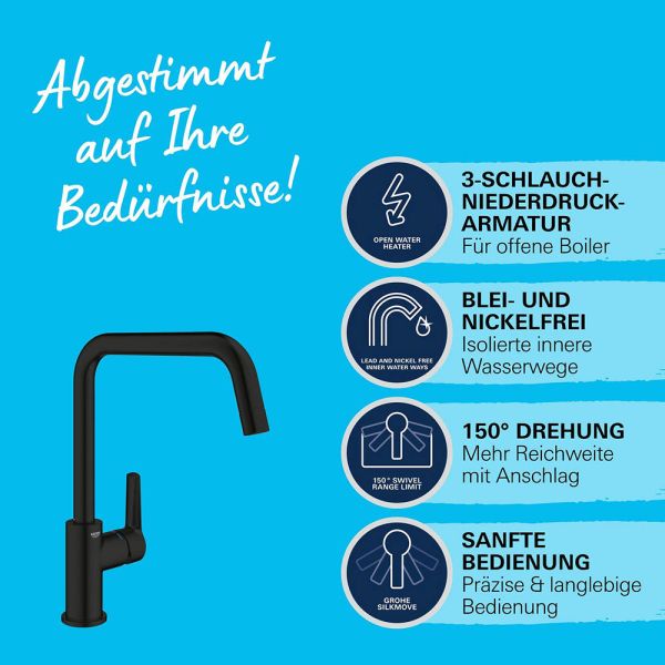 Grohe Start Wasserhahn Niederdruck, schwarz matt