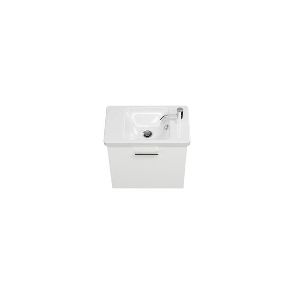 Burgbad Eqio Keramik-Handwaschbecken mit Waschtischunterschrank, weiß hochglanz Stangengriff SFPF053