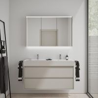 Vorschau: Burgbad Devio Keramik-Doppelwaschtisch 120cm, Unterschrank, 2 Auszüge, veloursgrau matt SHKF121