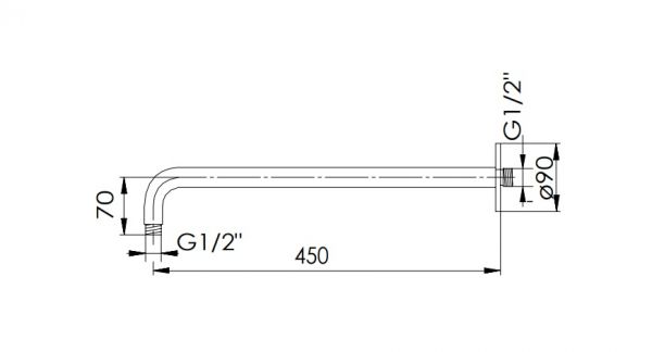 Steinberg Serie 100 Brausearm - Wandmontage 450mm, mit verstärkter Wandhalterung , zu 1001687 RG 1007910RG